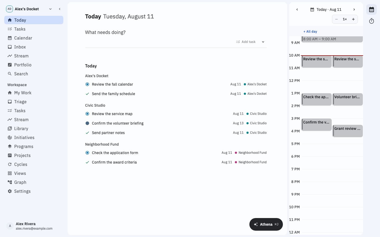 Today with estimated, scheduled, and tracked tasks